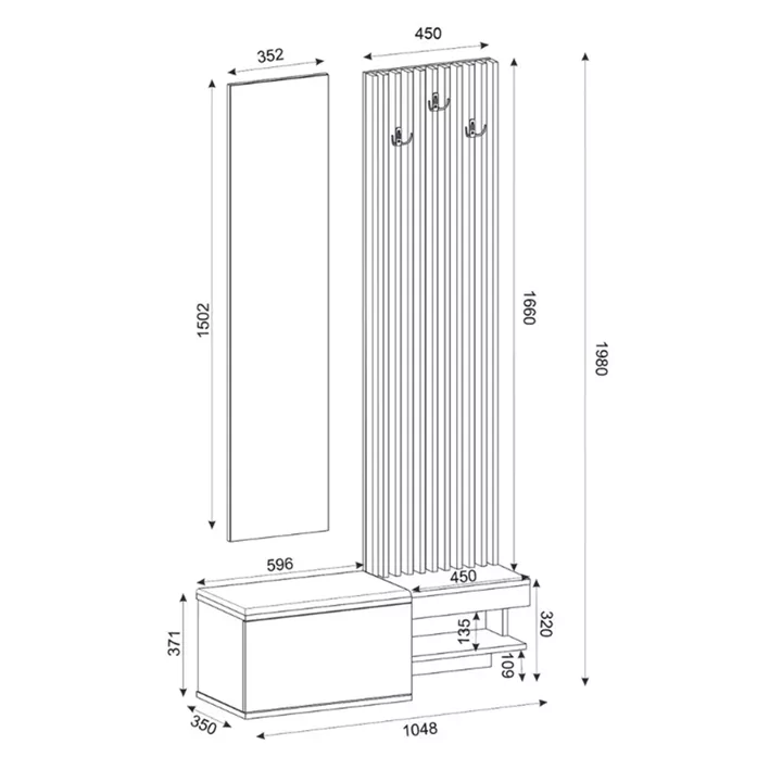Έπιπλο εισόδου Dumont Megapap χρώμα ανθρακί - sepet oak 104,8x35x198εκ.