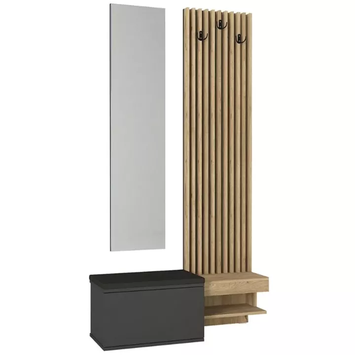 Έπιπλο εισόδου Dumont Megapap χρώμα ανθρακί - sepet oak 104,8x35x198εκ.