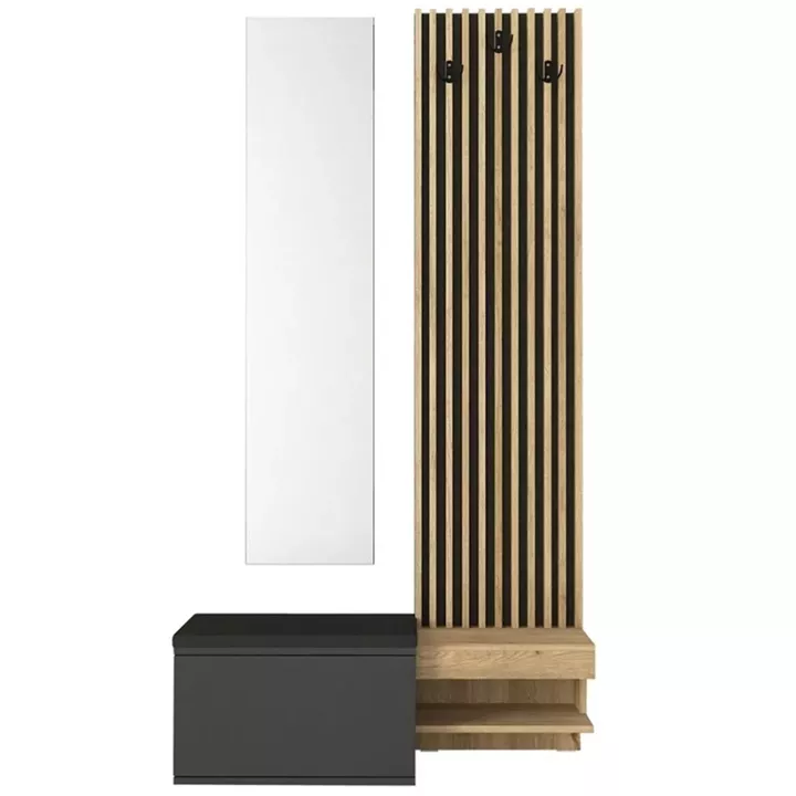 Έπιπλο εισόδου Dumont Megapap χρώμα ανθρακί - sepet oak 104,8x35x198εκ.