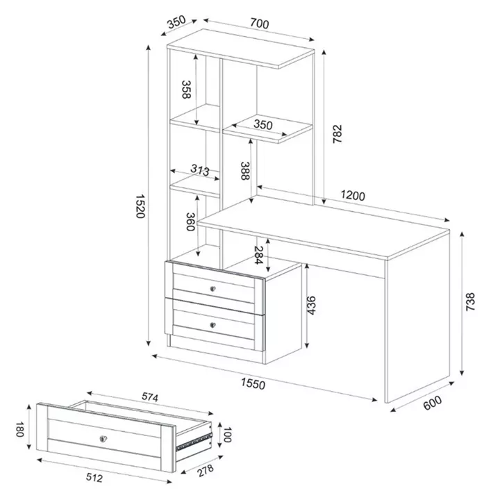Γραφείο εργασίας Mantra Megapap χρώμα λευκό 150x60x152εκ.