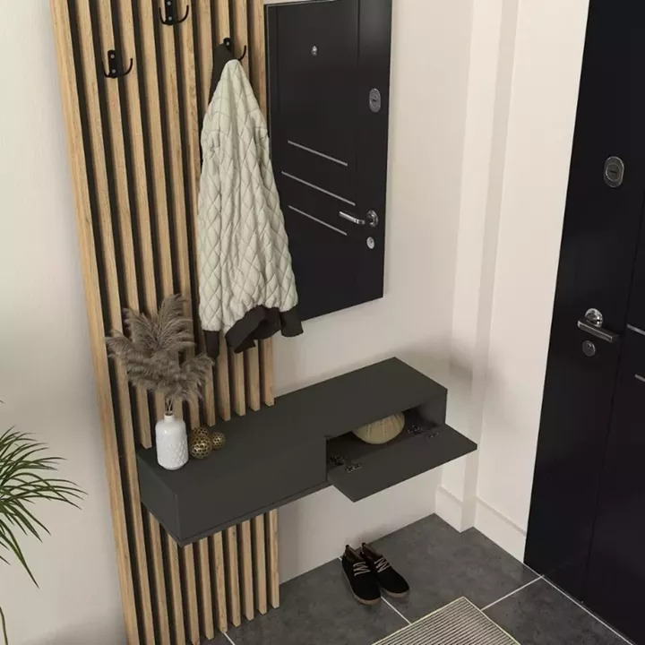 Έπιπλο εισόδου Elois Megapap χρώμα ανθρακί - sepet oak 96,6x26,8x195,5εκ.