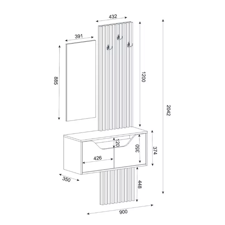 Έπιπλο εισόδου Naro Megapap χρώμα λευκό - sepet oak 90x35x204,2εκ.
