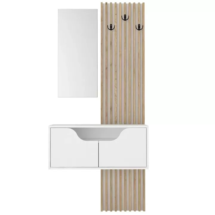 Έπιπλο εισόδου Naro Megapap χρώμα λευκό - sepet oak 90x35x204,2εκ.