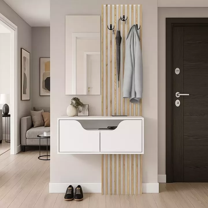 Έπιπλο εισόδου Naro Megapap χρώμα λευκό - sepet oak 90x35x204,2εκ.