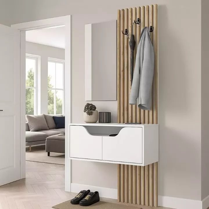 Έπιπλο εισόδου Naro Megapap χρώμα λευκό - sepet oak 90x35x204,2εκ.