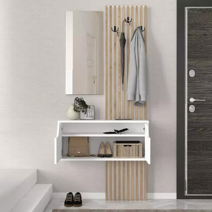 Έπιπλο εισόδου Naro Megapap χρώμα λευκό - sepet oak 90x35x204,2εκ.