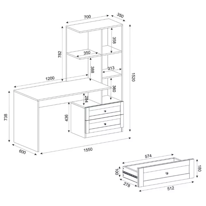 Γραφείο εργασίας Mantra Megapap χρώμα λευκό 150x60x152εκ.