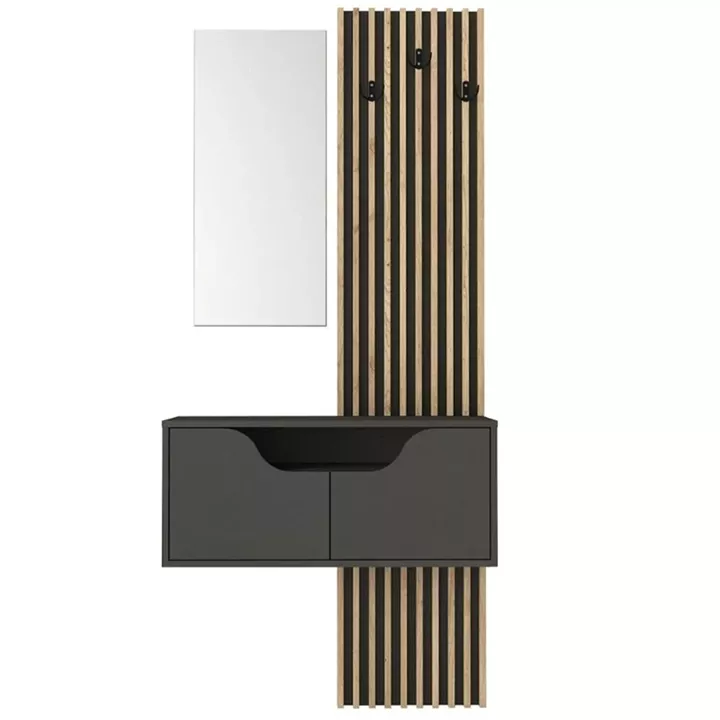 Έπιπλο εισόδου Naro Megapap χρώμα ανθρακί - sepet oak 90x35x204,2εκ.