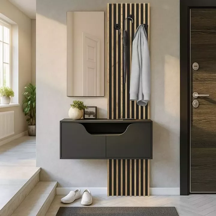 Έπιπλο εισόδου Naro Megapap χρώμα ανθρακί - sepet oak 90x35x204,2εκ.