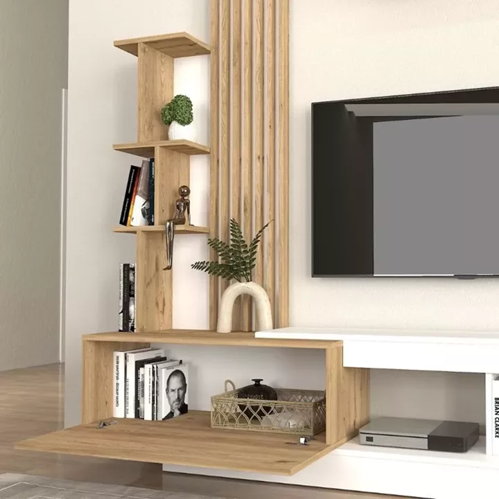 Σύνθεση τηλεόρασης Vermont Megapap χρώμα λευκό - sepet oak 180x40x193,8εκ.
