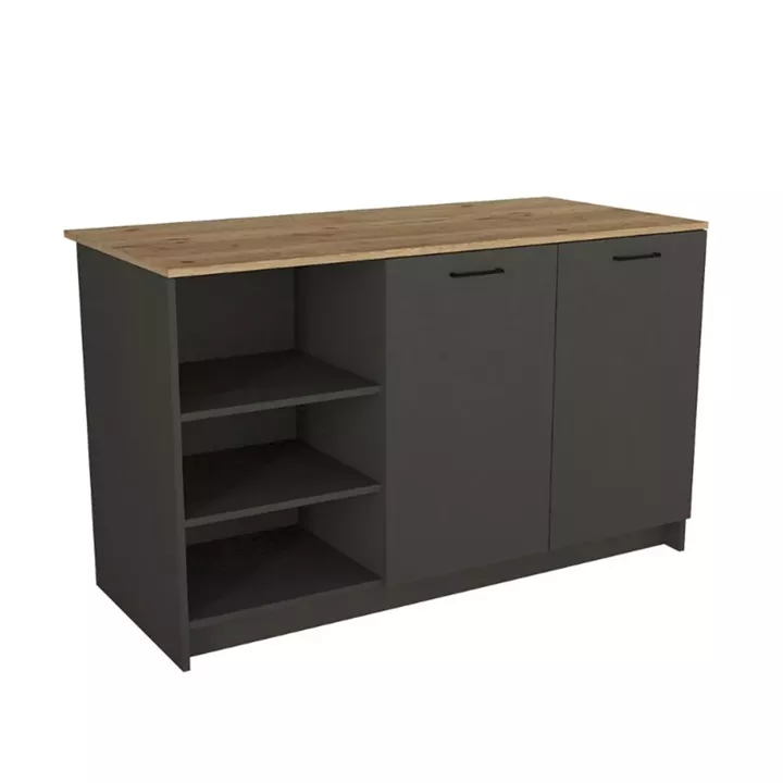 Τραπέζι - Πάγκος κουζίνας Peres Megapap χρώμα ανθρακί - sepet oak 150x70x91,8εκ.