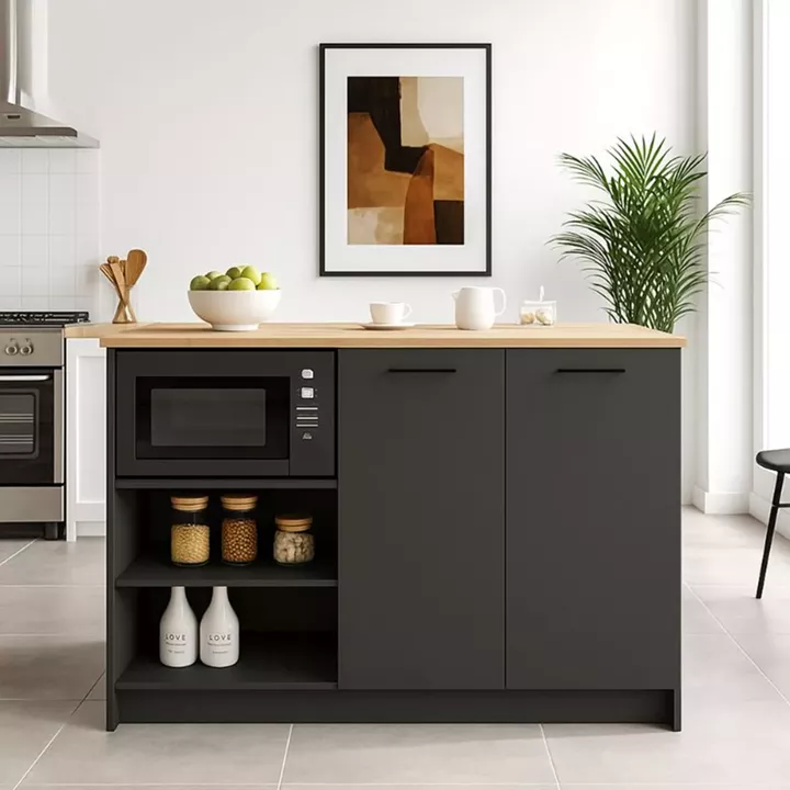 Τραπέζι - Πάγκος κουζίνας Peres Megapap χρώμα ανθρακί - sepet oak 150x70x91,8εκ.