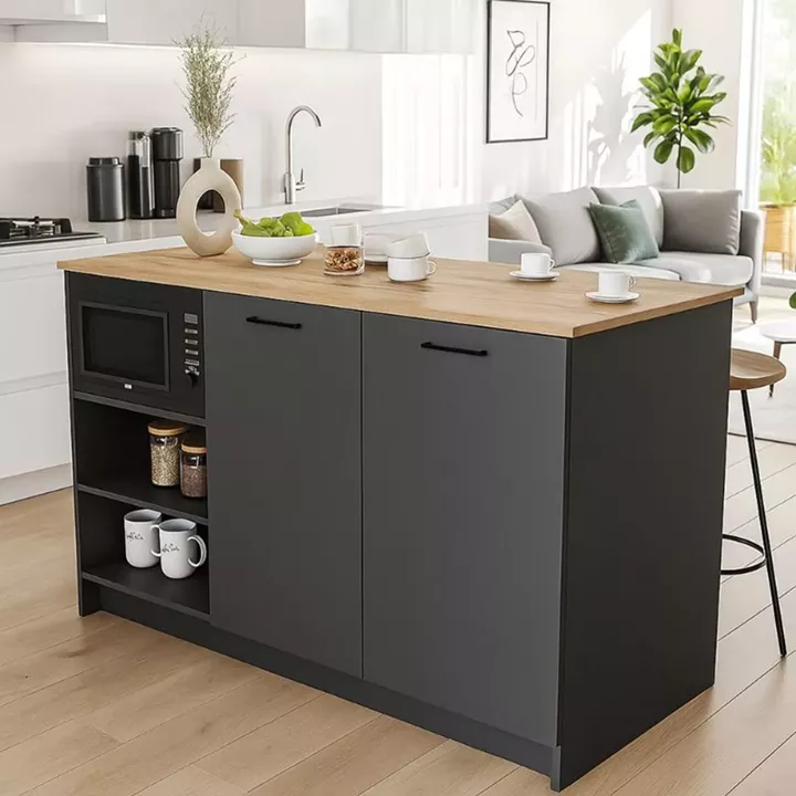 Τραπέζι - Πάγκος κουζίνας Peres Megapap χρώμα ανθρακί - sepet oak 150x70x91,8εκ.