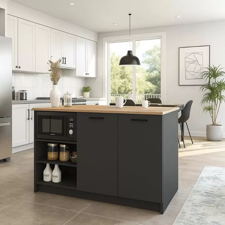 Τραπέζι - Πάγκος κουζίνας Peres Megapap χρώμα ανθρακί - sepet oak 150x70x91,8εκ.