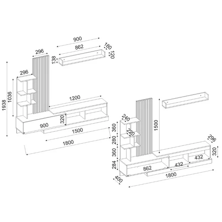 Σύνθεση τηλεόρασης Vermont Megapap χρώμα ανθρακί - sepet oak 180x40x193,8εκ.