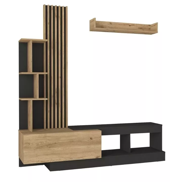 Σύνθεση τηλεόρασης Vermont Megapap χρώμα ανθρακί - sepet oak 180x40x193,8εκ.