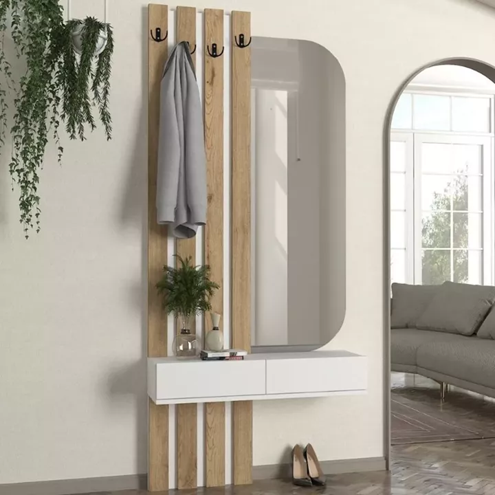 Έπιπλο εισόδου Reyas Megapap χρώμα λευκό - sepet oak 90x27x205,6εκ.