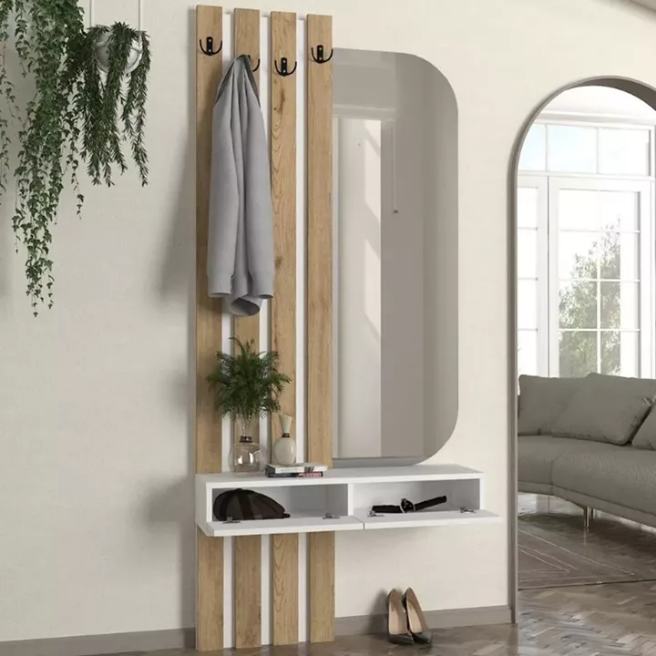 Έπιπλο εισόδου Reyas Megapap χρώμα λευκό - sepet oak 90x27x205,6εκ.