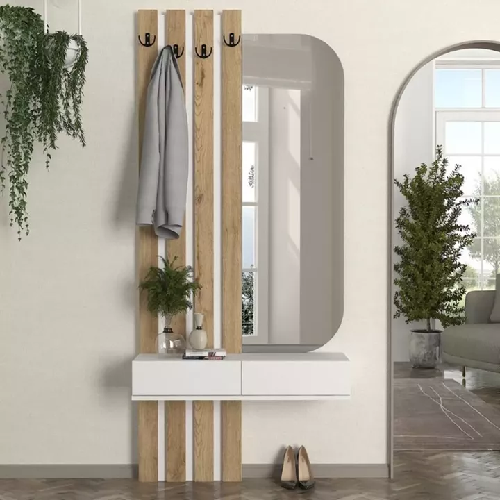 Έπιπλο εισόδου Reyas Megapap χρώμα λευκό - sepet oak 90x27x205,6εκ.