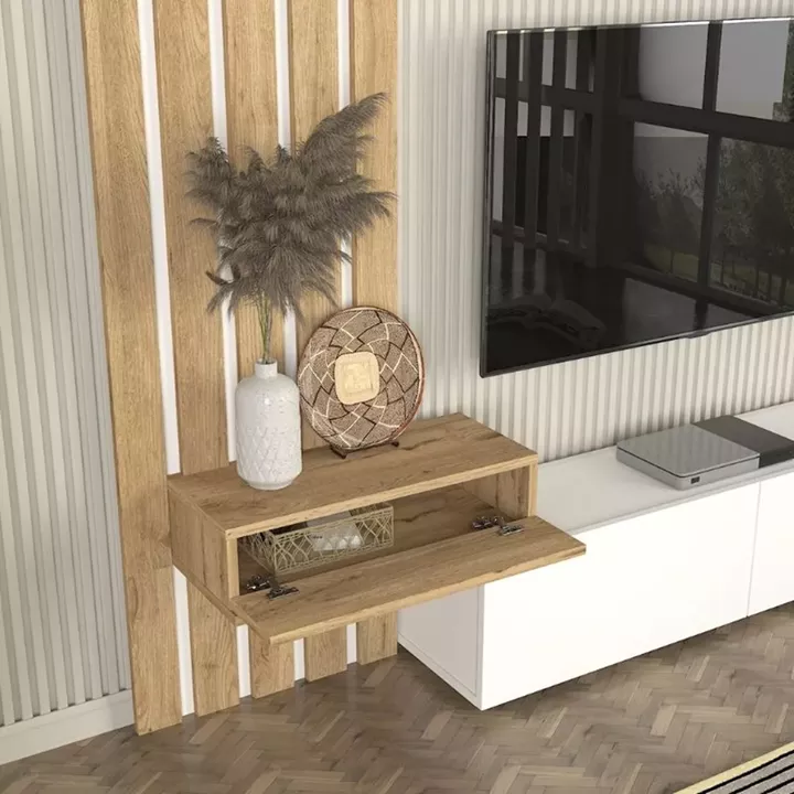 Σύνθεση τηλεόρασης Rosaline Megapap χρώμα λευκό - sepet oak 183x31,3x196,9εκ.