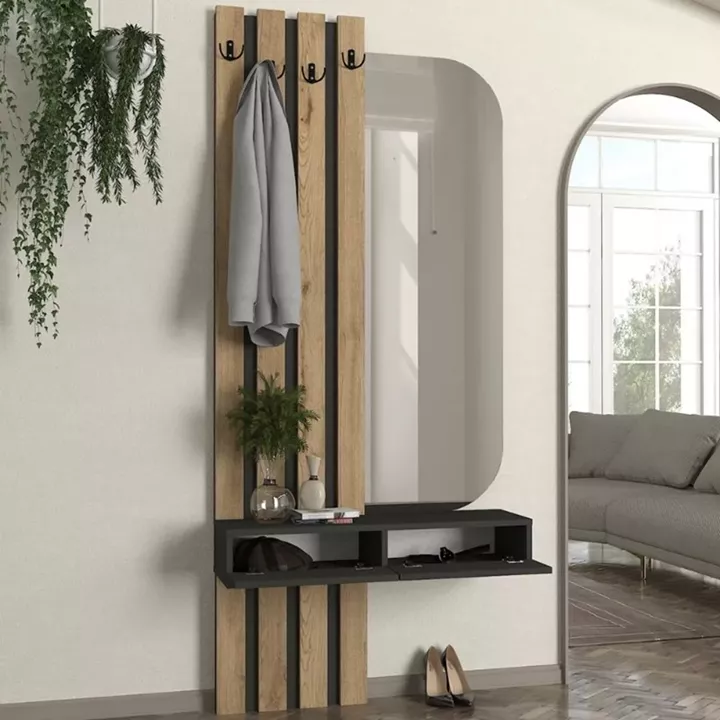 Έπιπλο εισόδου Reyas Megapap χρώμα ανθρακί - sepet oak 90x27x205,6εκ.