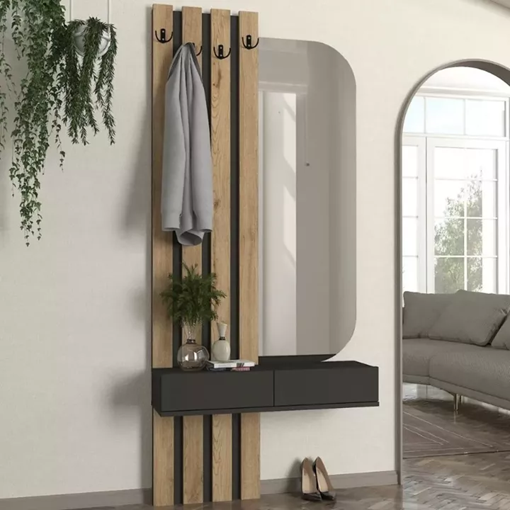 Έπιπλο εισόδου Reyas Megapap χρώμα ανθρακί - sepet oak 90x27x205,6εκ.