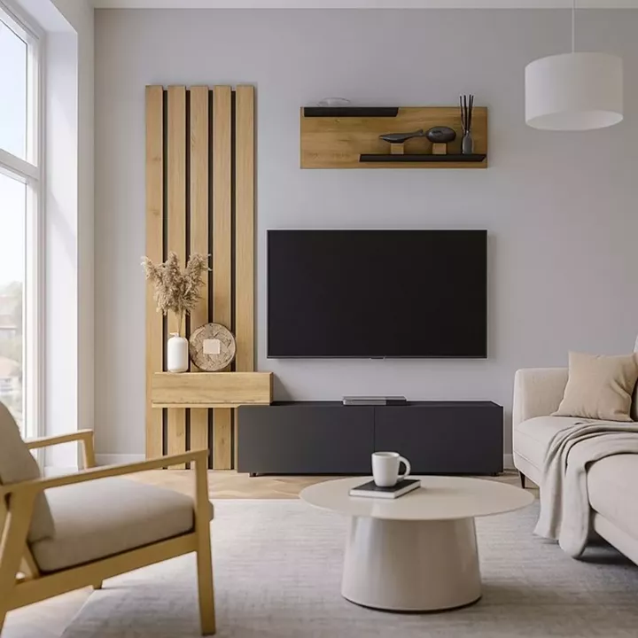 Σύνθεση τηλεόρασης Rosaline Megapap χρώμα ανθρακί - sepet oak 183x31,3x196,9εκ.