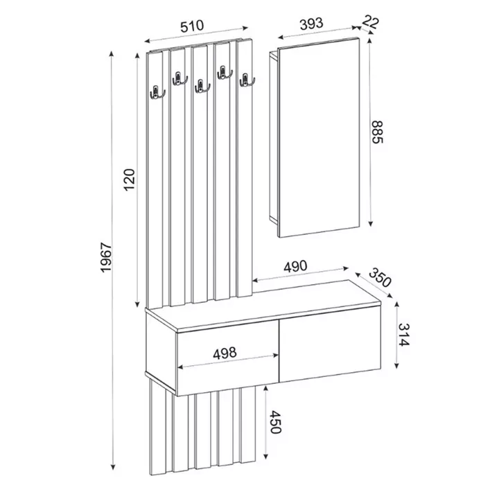 Έπιπλο εισόδου Kanso Megapap χρώμα λευκό 100x35x196,7εκ.