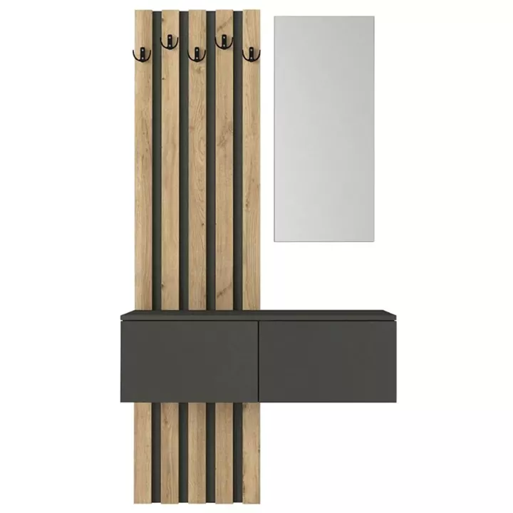 Έπιπλο εισόδου Kanso Megapap χρώμα ανθρακί - sepet oak 100x35x196,7εκ.