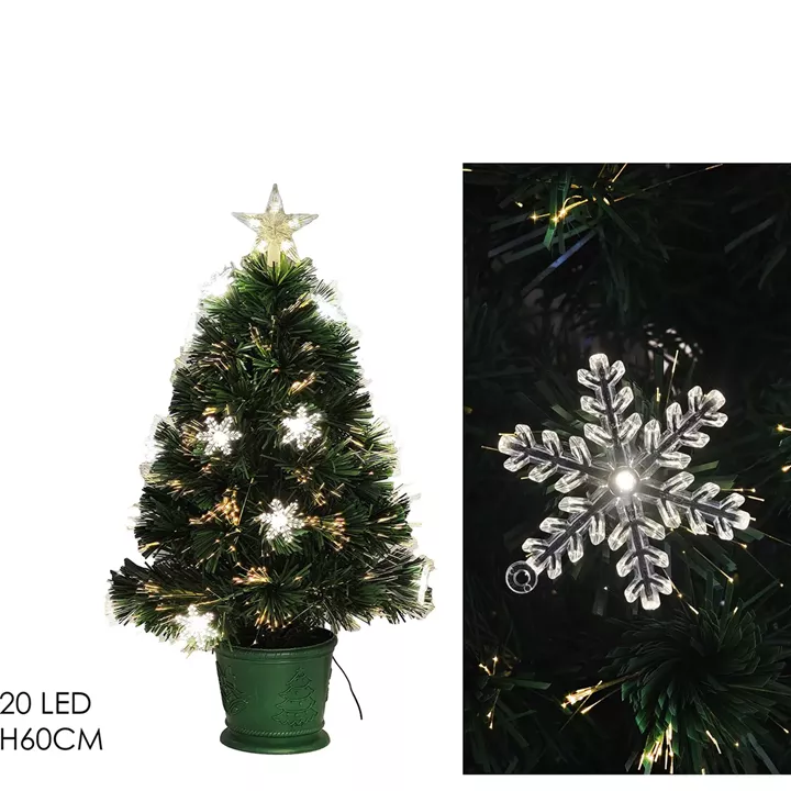 Χριστουγεννιάτικο Δέντρο Οπτικών Ινών Με Χιόνι Και 20 LED 60cm