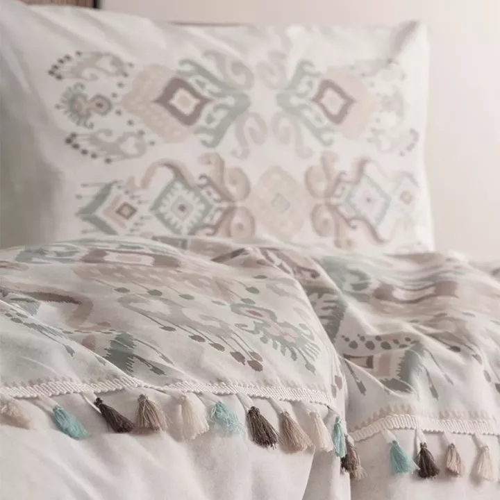 Σετ παπλωματοθήκη Asilo Cotton Box 4 τμχ Διπλή (200x220) χρώμα καφέ - λευκό