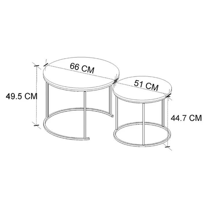 Τραπεζάκι σαλονιού σετ 2 τμχ Hilal Megapap χρώμα μαύρο εφέ μαρμάρου Ø66x49,5εκ.