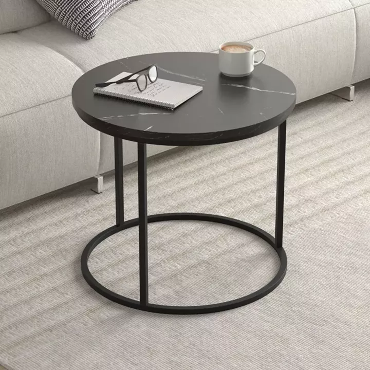 Τραπεζάκι σαλονιού σετ 2 τμχ Hilal Megapap χρώμα μαύρο εφέ μαρμάρου Ø66x49,5εκ.