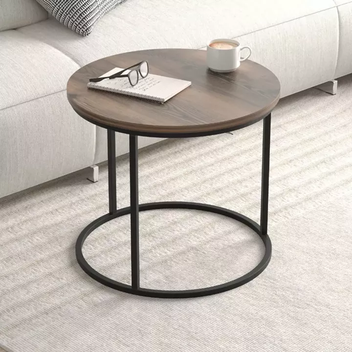 Τραπεζάκι σαλονιού σετ 2 τμχ Hilal Megapap χρώμα καπνιστή καρυδιά Ø66x49,5εκ.