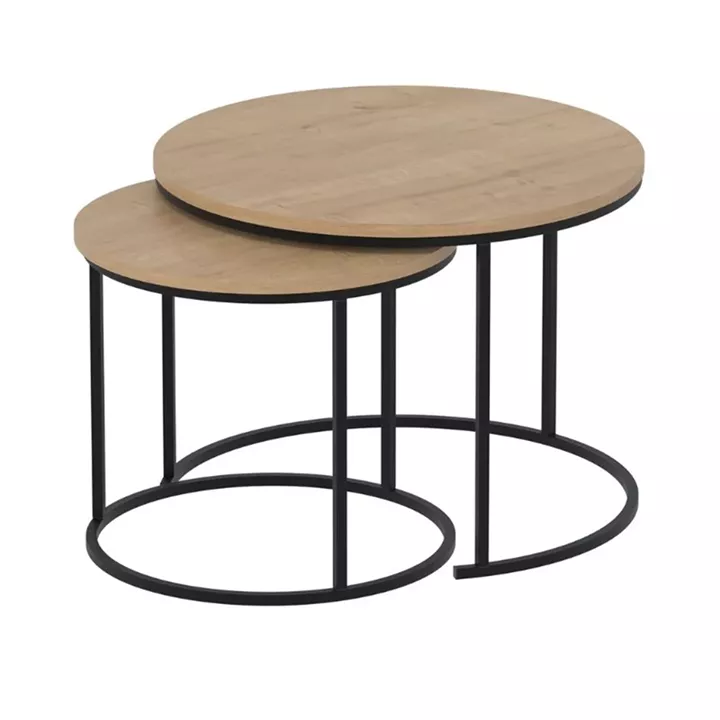 Τραπεζάκι σαλονιού σετ 2 τμχ Hilal Megapap χρώμα sapphire oak Ø66x49,5εκ.