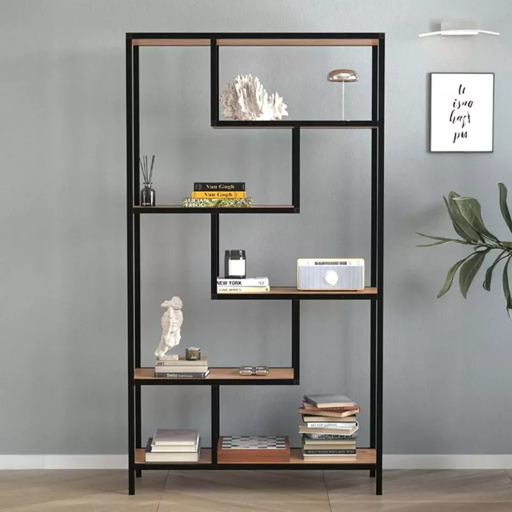 Βιβλιοθήκη Larissa Megapap χρώμα μαύρο - pine oak 90x30x159εκ.