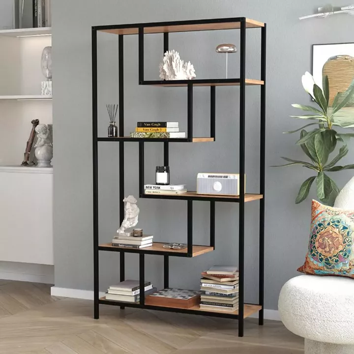 Βιβλιοθήκη Larissa Megapap χρώμα μαύρο - pine oak 90x30x159εκ.