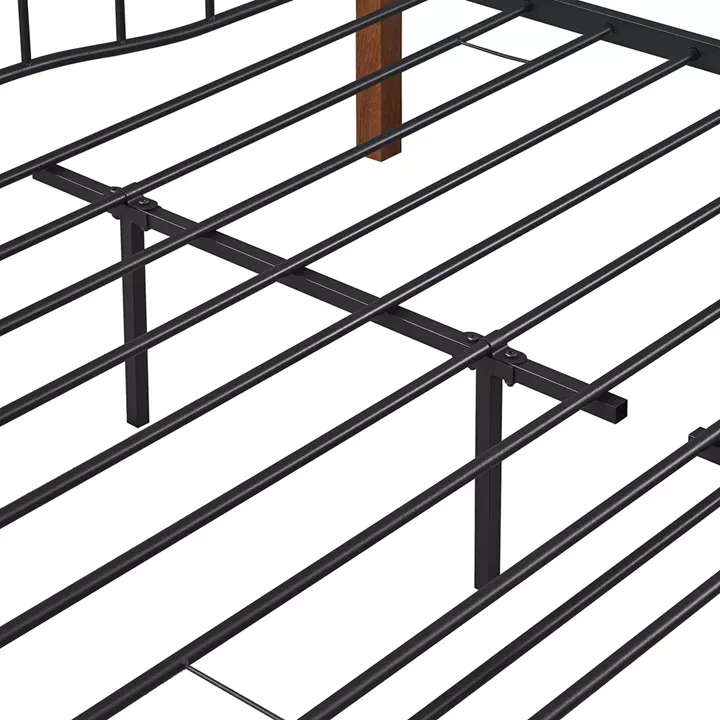 Κρεβάτι Διπλό ArteLibre ARROWHEAD Μαύρο/Καρυδί Μέταλλο Για Στρώμα 150x200cm