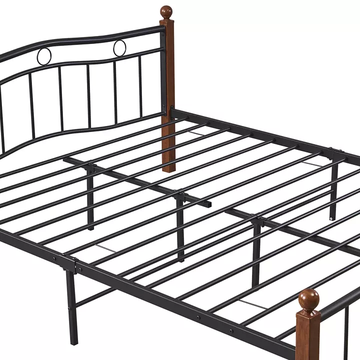 Κρεβάτι Διπλό ArteLibre ARROWHEAD Μαύρο/Καρυδί Μέταλλο Για Στρώμα 150x200cm