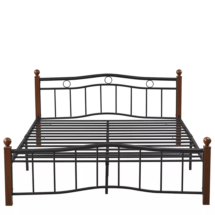 Κρεβάτι Διπλό ArteLibre ARROWHEAD Μαύρο/Καρυδί Μέταλλο Για Στρώμα 150x200cm