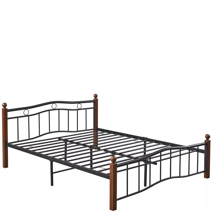 Κρεβάτι Διπλό ArteLibre ARROWHEAD Μαύρο/Καρυδί Μέταλλο Για Στρώμα 150x200cm