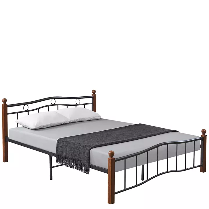 Κρεβάτι Διπλό ArteLibre ARROWHEAD Μαύρο/Καρυδί Μέταλλο Για Στρώμα 150x200cm