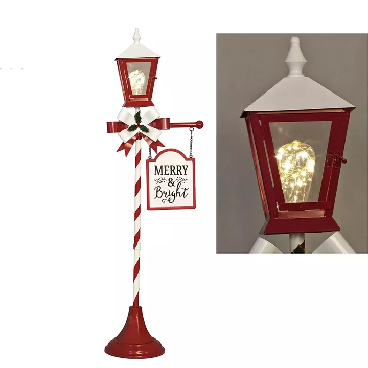 Χριστουγεννιάτικος Φωτιζόμενος Φανός Κόκκινος Με Λευκές Λεπτομέρειες 135cm