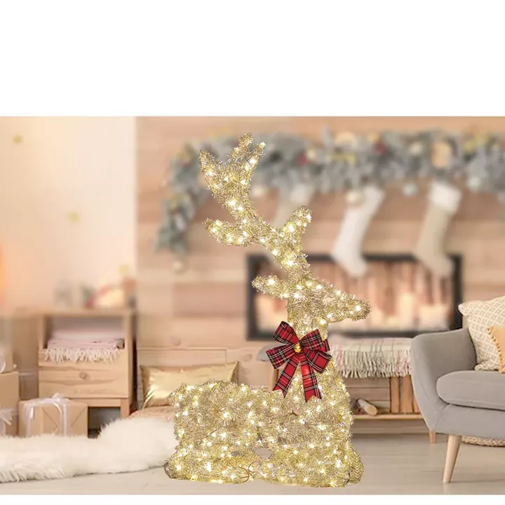 Χριστουγεννιάτικο Φωτιζόμενος Τάρανδος Με 300 MicroLED Χρυσό 85cm