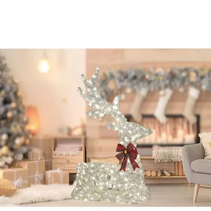 Χριστουγεννιάτικο Φωτιζόμενος Τάρανδος Με 300 MicroLED Ασημί 85cm