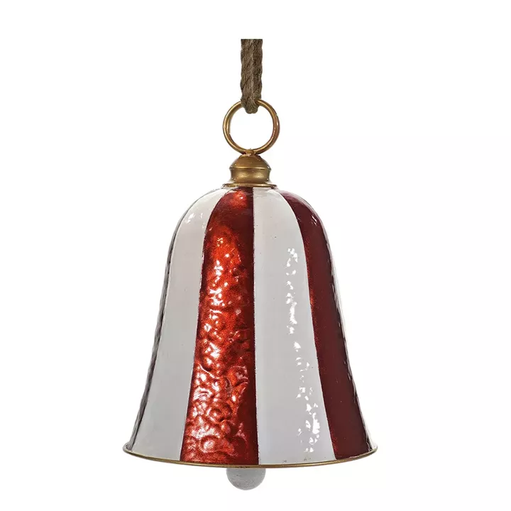 Χριστουγεννιάτικο Κρεμαστό Διακοσμητικό Καμπάνα Ριγέ Κόκκινο/Λευκό 28x40cm