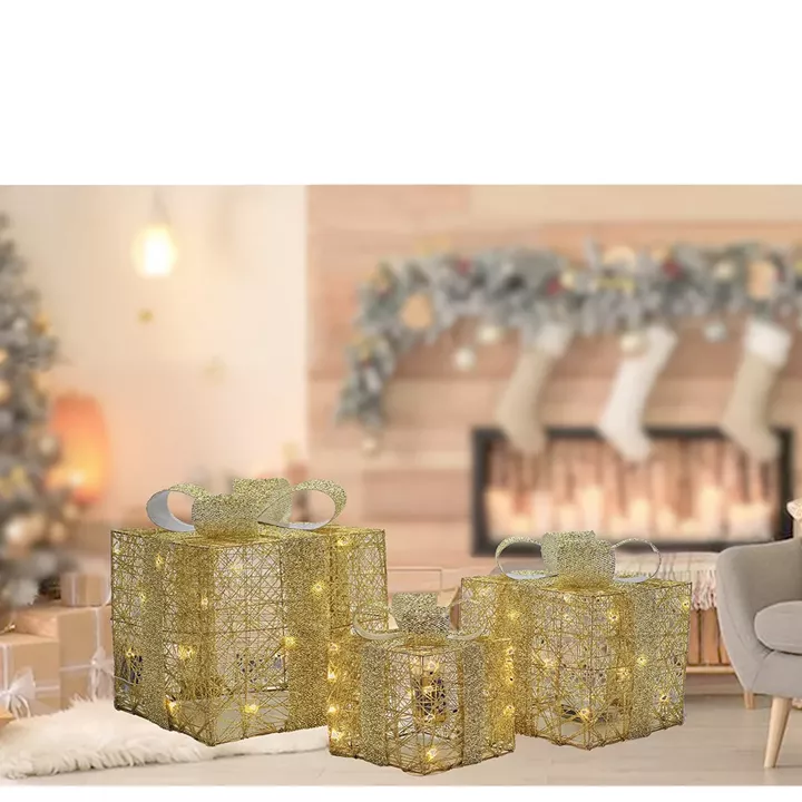 Χριστουγεννιάτικο Σετ Πακέτα Με 60 MicroLED Χρυσό 3Τμχ