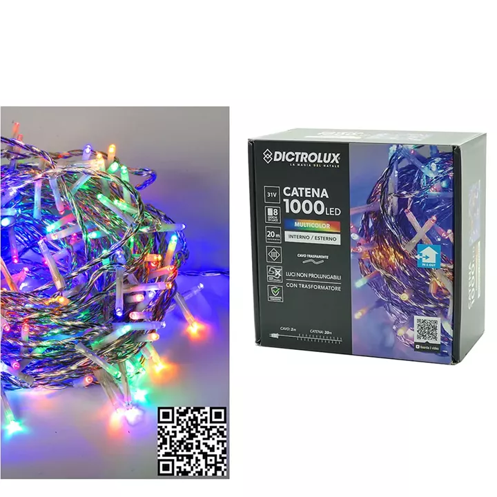 1000 LED Πολύχρωμα Με Διαφανές Καλώδιο Και Πρόγραμμα