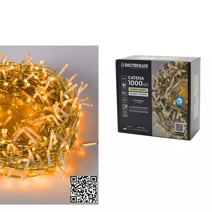 1000 LED Θερμό Λευκό Με Διαφανές Καλώδιο Και Πρόγραμμα