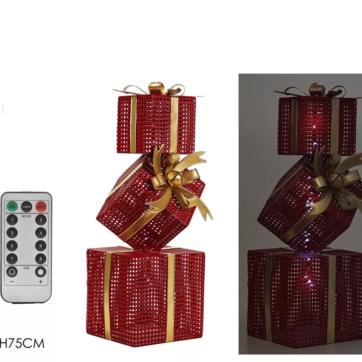 Φωτιζόμενα Χριστουγεννιάτικα Δώρα Κόκκινο/Χρυσό 75cm
